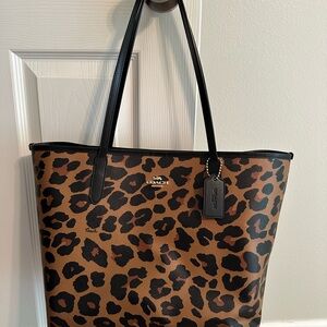 Coach Brown and Black Leopard Print Tote